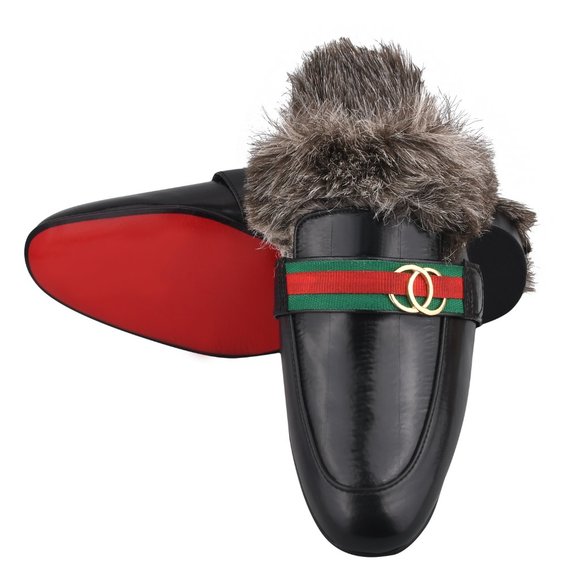 Mens Manmade Leather EEL Print Comfortable Fur Lining Slip On Party Mules main image 6